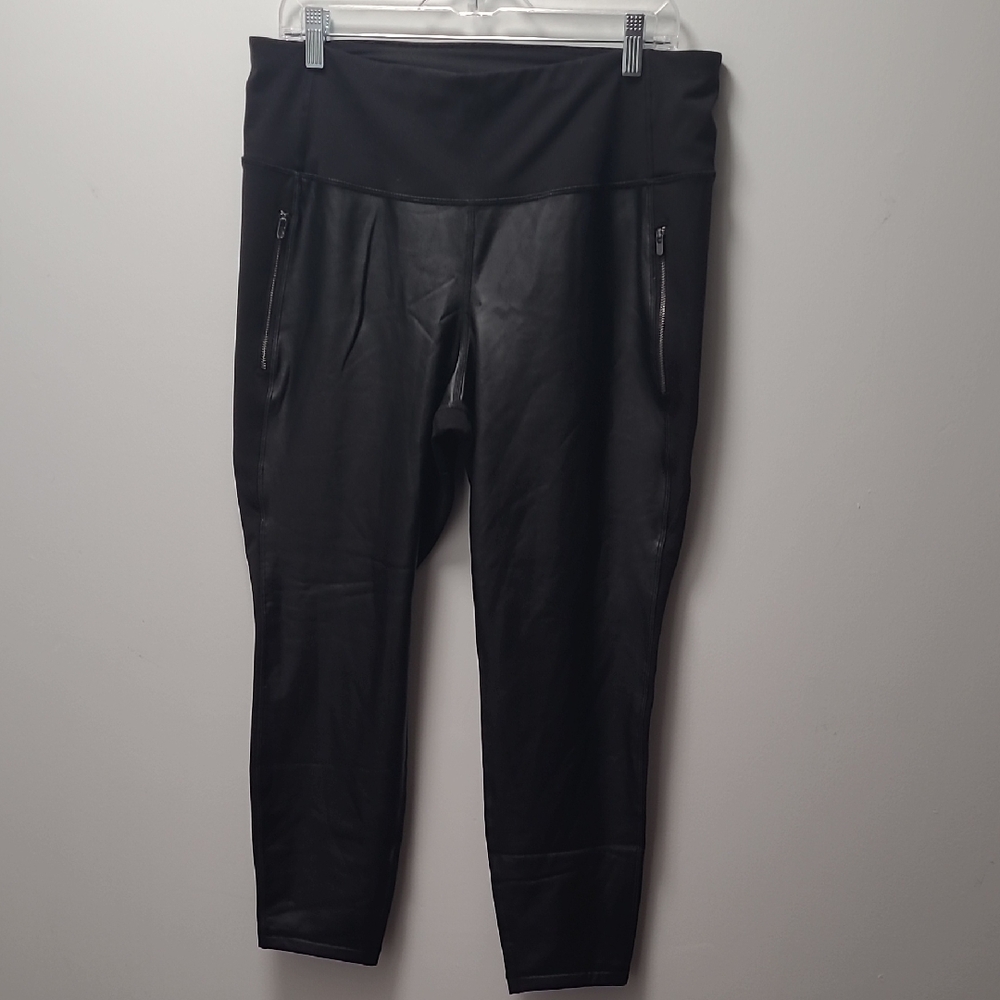 Old Navy Active Black Faux Leather Front Leggings